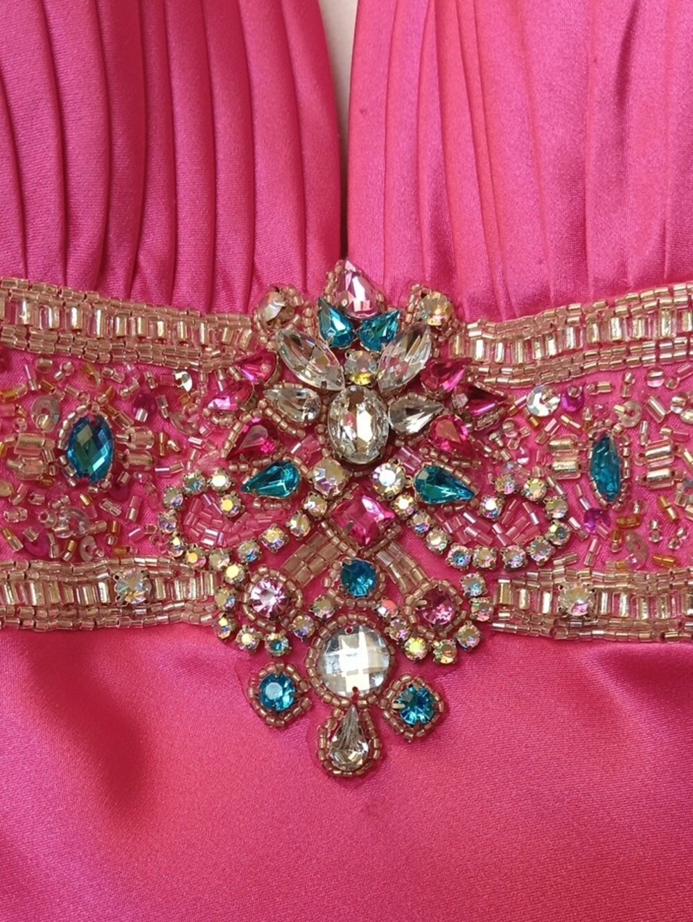 Riva Designs Hot Pink Beaded Halter Maxi Gown - Picture 5 of 10